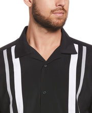 Big & Tall Tri-Color Camp Collar Retro Panel Shirt (Jet Black) 