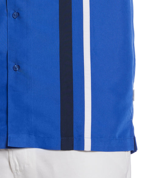 Big & Tall Tri-Color Camp Collar Retro Panel Shirt (Dazzling Blue) 