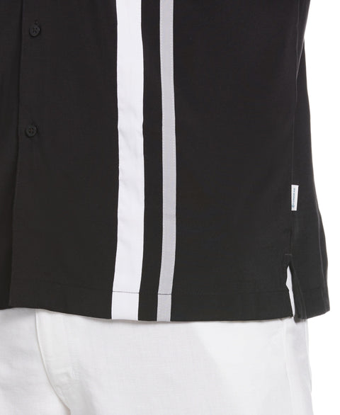 Big & Tall Tri-Color Camp Collar Retro Panel Shirt (Jet Black) 