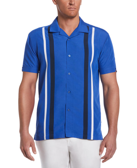 Big & Tall Tri-Color Camp Collar Retro Panel Shirt (Dazzling Blue) 