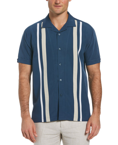 Big & Tall Tri-Color Camp Collar Retro Panel Shirt-Casual Shirts-Insignia Blue-3XLT-Cubavera
