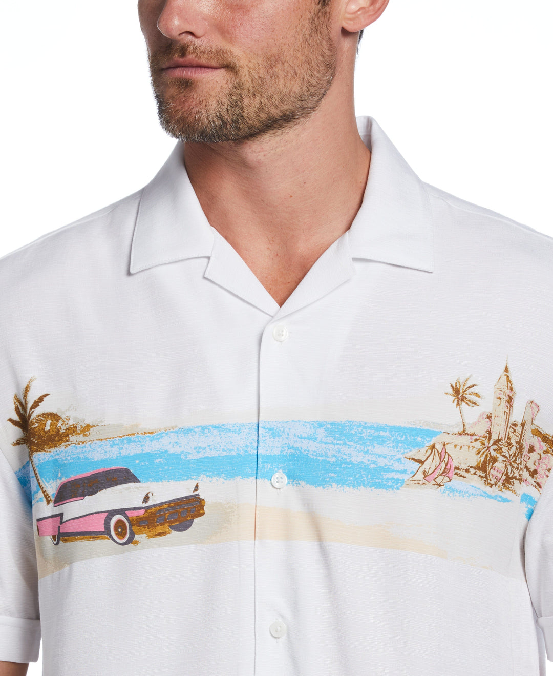 Camp Collar Textured Tropical Shirt (Brilliant White) 