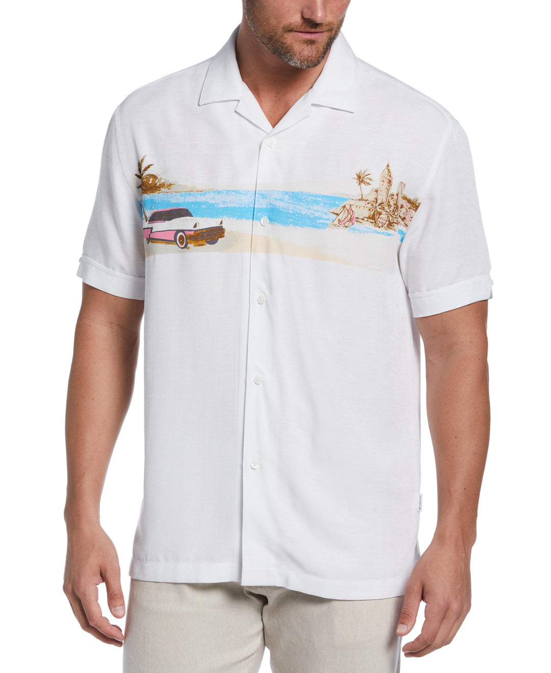 Camp Collar Textured Tropical Shirt (Brilliant White) 