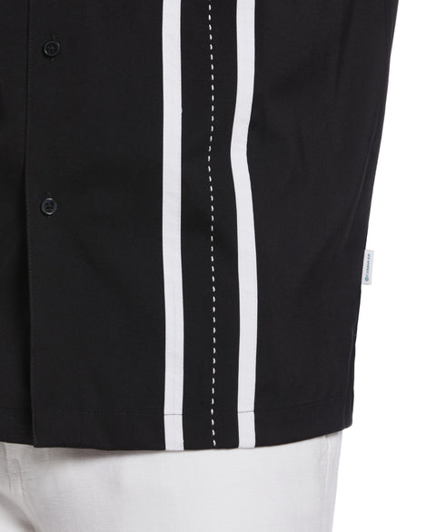 Big & Tall Contrast Panel Camp Collar Shirt  (Jet Black) 