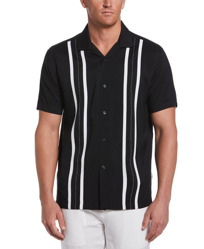 Big & Tall Contrast Panel Camp Collar Shirt  (Jet Black) 