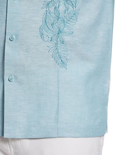 Linen Blend Floral Embroidered Panel Shirt (Bristol Blue) 