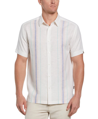 Big & Tall Linen Blend Yarn Dye Panel Shirt (Brilliant White) 
