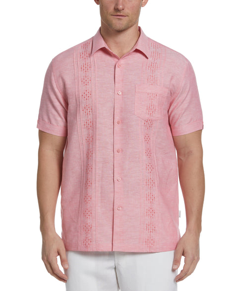 Big & Tall Linen Blend Pintuck Embroidery Shirt-Casual Shirts-Cubavera