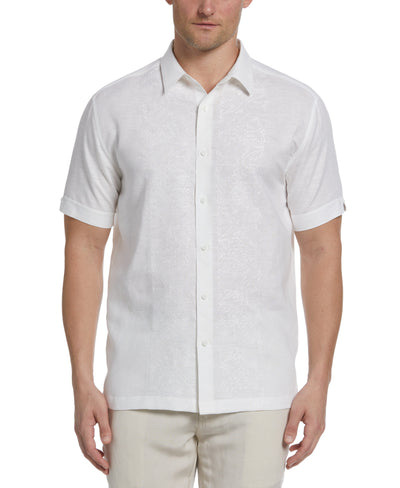 Big & Tall Linen Blend Tonal Embroidered Panel Shirt-Casual Shirts-Cubavera