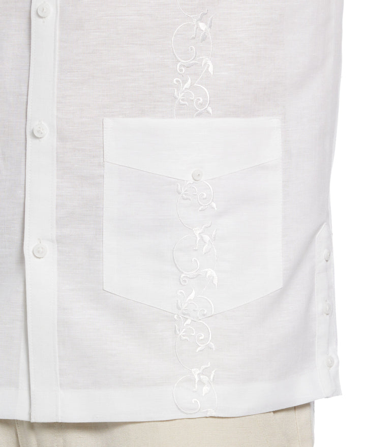 Big & Tall Linen Blend Tonal Embroidery Guayabera Shirt (Brilliant White) 