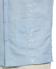 Big & Tall Linen Blend Tonal Embroidery Guayabera Shirt (Cerulean) 