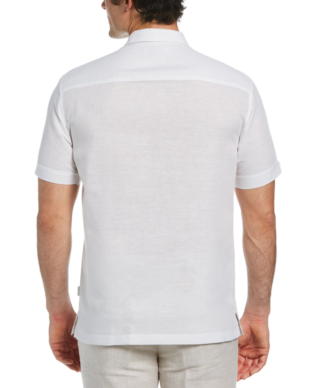 Big & Tall Paisley Embroidered Panel Linen-Blend Shirt (Brilliant White) 