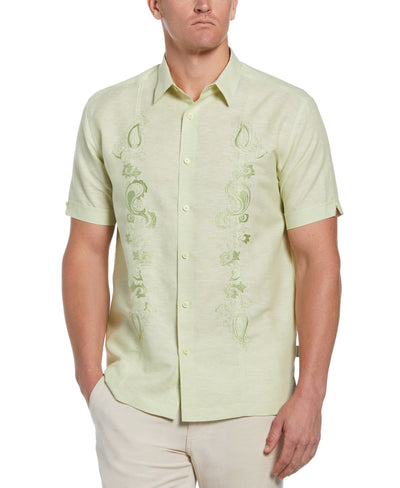 Big & Tall Paisley Embroidered Panel Linen-Blend Shirt (Margarita) 