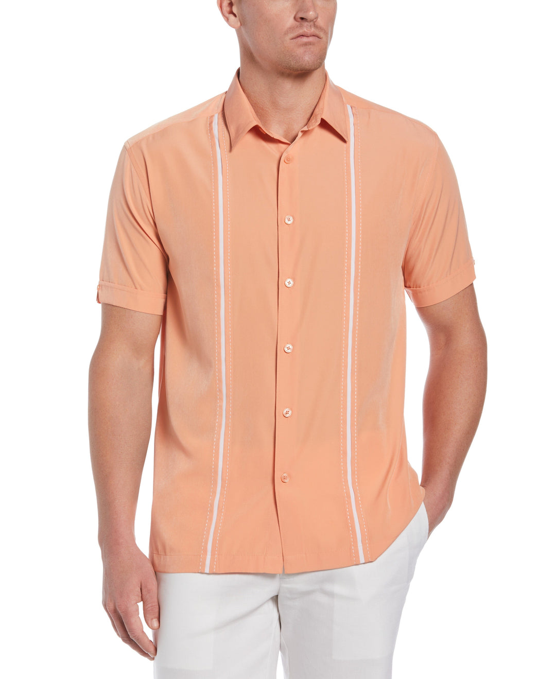 Short Sleeve Insert Panels With Pickstitch Shirt-Casual Shirts-Canyon Sunset-4XLT-Cubavera