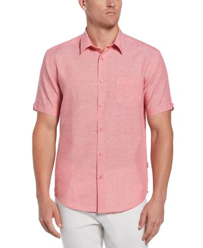 Big & Tall Travel Select Linen Blend One Pocket Shirt (Calypso Coral) 