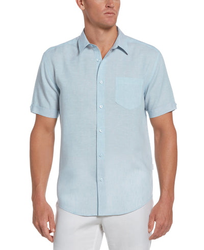 Big & Tall Travel Select Linen Blend One Pocket Shirt (Cerulean) 