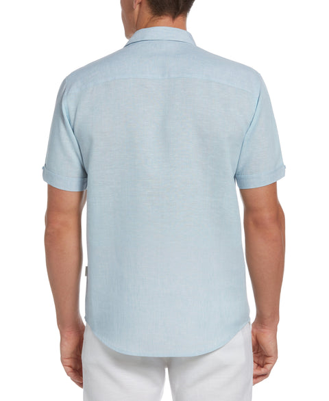 Big & Tall Travel Select Linen Blend One Pocket Shirt (Cerulean) 