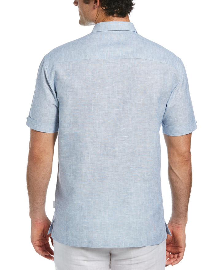 Big & Tall Tropical Panel Linen-Blend Shirt (Federal Blue) 