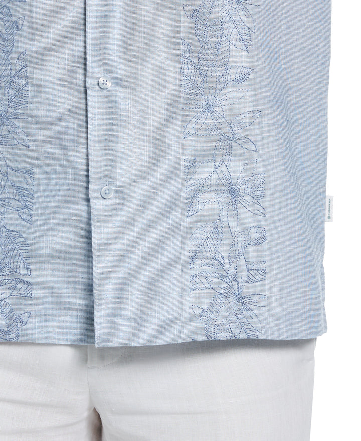 Big & Tall Tropical Panel Linen-Blend Shirt (Federal Blue) 