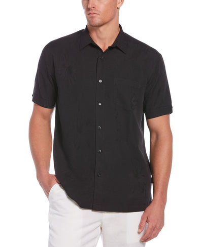 Big & Tall Two-Tone One Pocket Floral Print Shirt (Jet Black) 