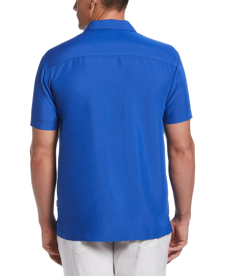 Tri-Color Camp Collar Retro Panel Shirt (Dazzling Blue) 