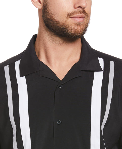 Tri-Color Camp Collar Retro Panel Shirt (Jet Black) 