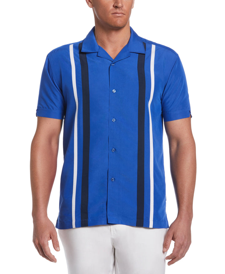 Tri-Color Camp Collar Retro Panel Shirt (Dazzling Blue) 