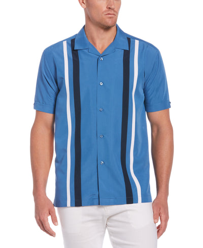Tri-Color Camp Collar Retro Panel Shirt-Casual Shirts-Federal Blue-S-Cubavera