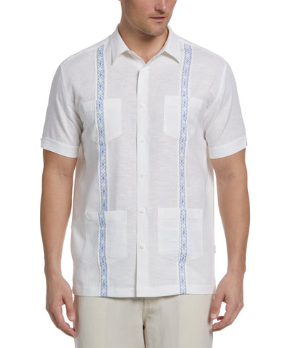 Contrast Embroidered Guayabera (Brilliant White) 