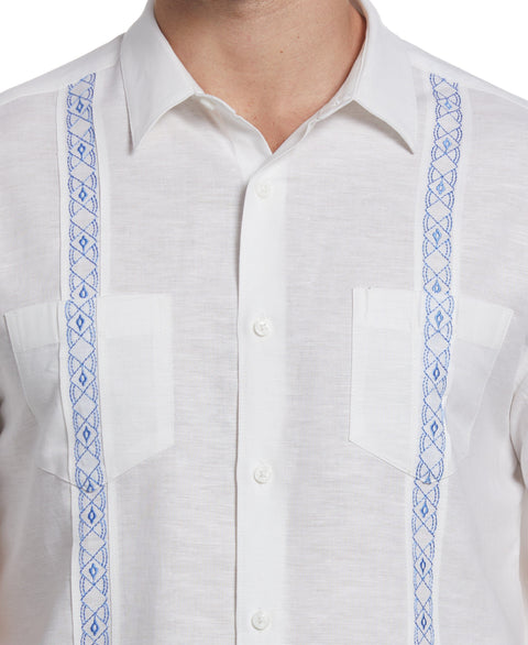 Contrast Embroidered Guayabera (Brilliant White) 