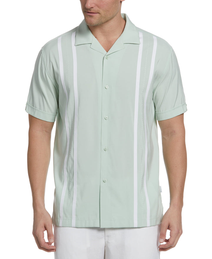 Contrast Panel Camp Collar Shirt (Aqua Foam) 