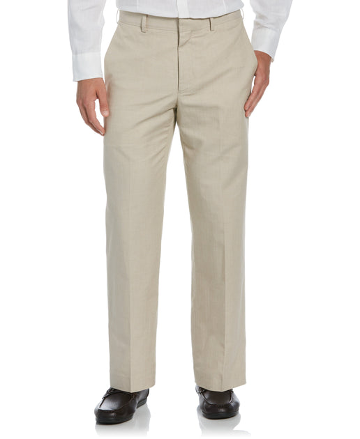 Cotton-Linen Flat Front Textured Pants | Cubavera