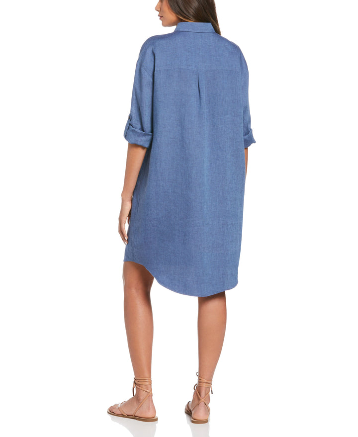 Cross-Dyed Linen Shirt Dress (Delft) 