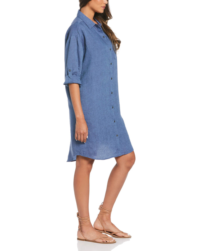 Cross-Dyed Linen Shirt Dress (Delft) 