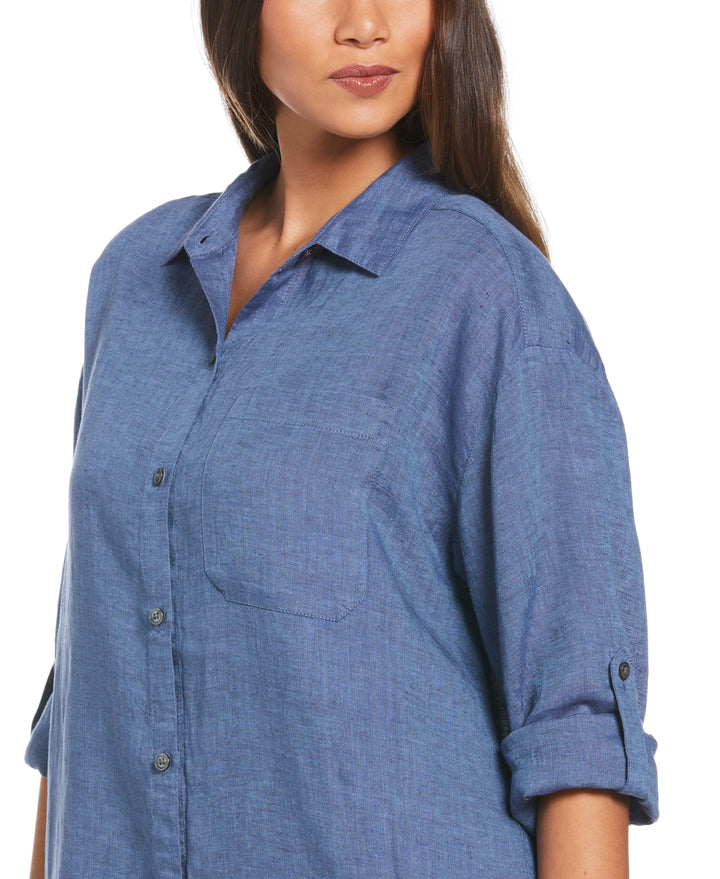 Cross-Dyed Linen Shirt Dress (Delft) 