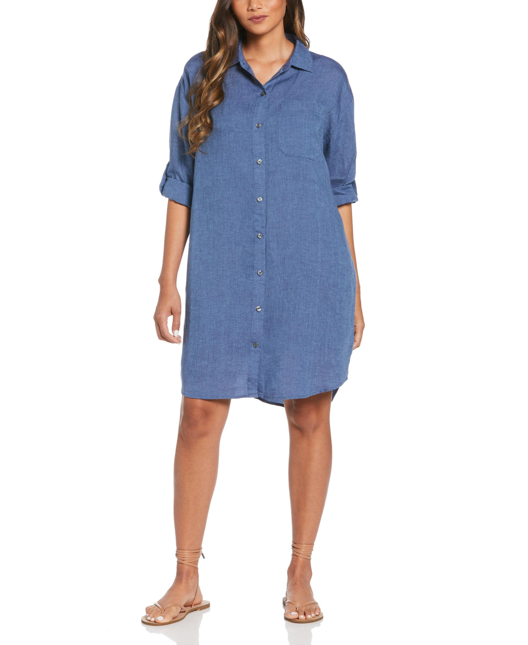 Cross-Dyed Linen Shirt Dress (Delft) 