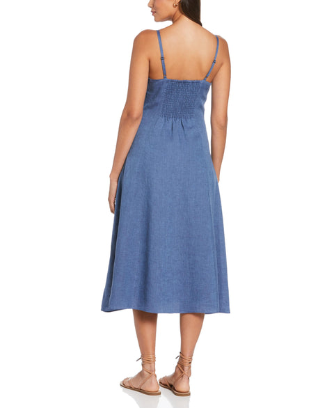 Cross-Dyed Linen Thin Strap Midi Dress (Delft) 