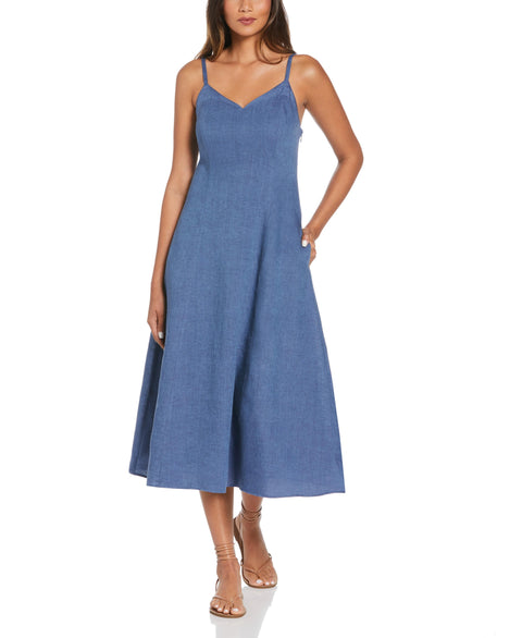 Cross-Dyed Linen Thin Strap Midi Dress (Delft) 