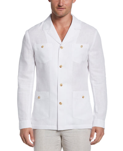 Linen Delave Guayabera Jacket (Brilliant White) 