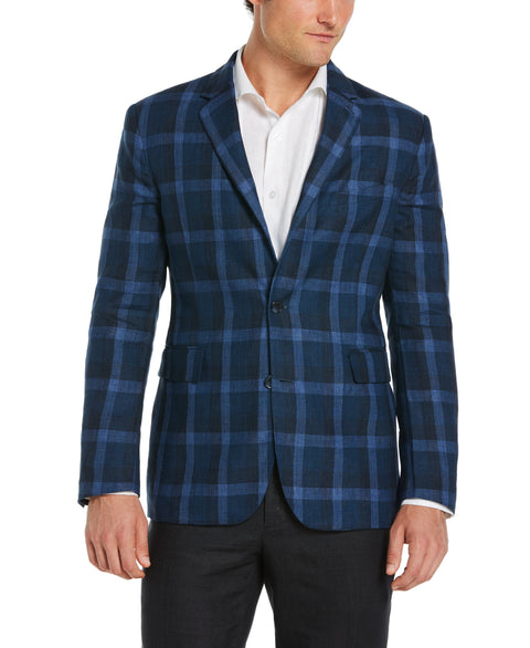 Delave Linen Plaid Sport Coat-Suit Jacket-Insignia Blue-L-Cubavera Collection