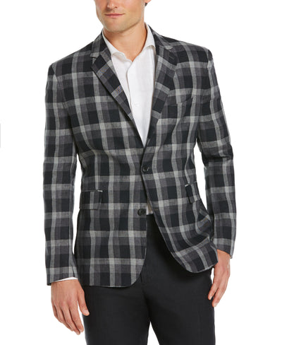 Cubavera Men's Classic Fit Solid Delave Linen Sport Coat Black Size X-Large