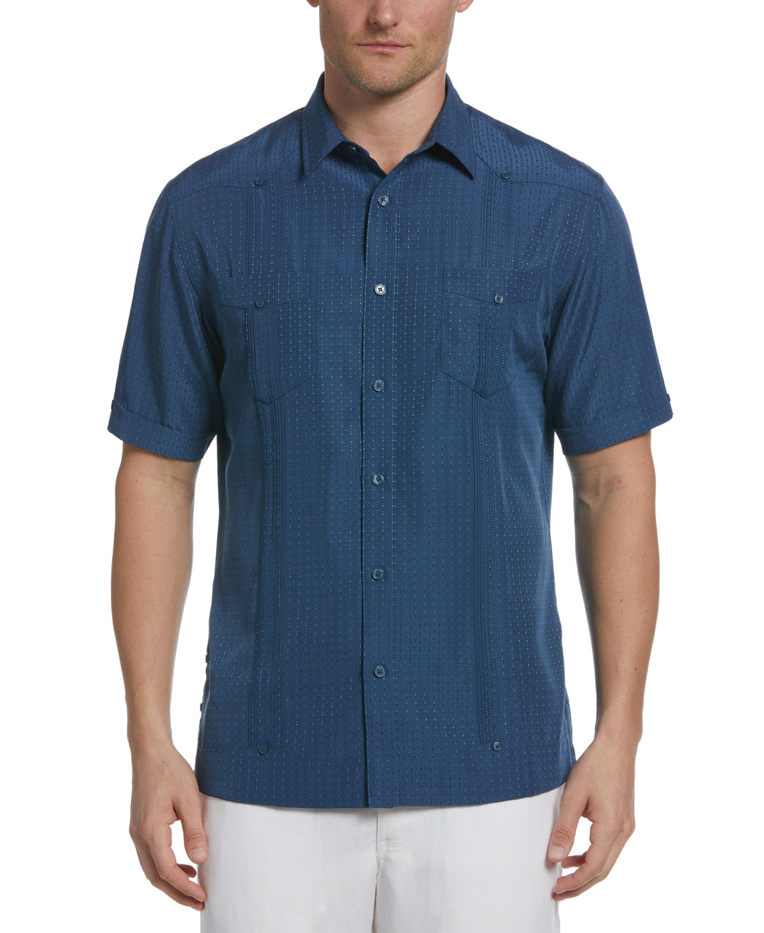 EcoSelect Textured Two-Pocket Guayabera Shirt (Dark Denim) 