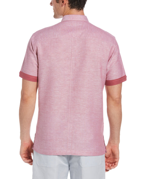Linen Blend Textured Two Pocket Guayabera Shirt (Rose Wine) 