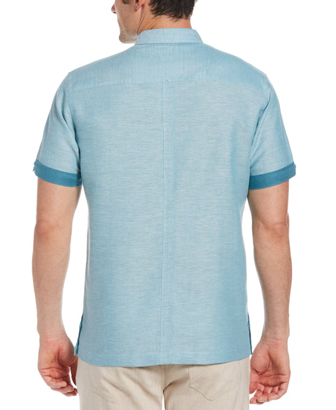 Linen Blend Textured Two Pocket Guayabera Shirt (Larkspur) 