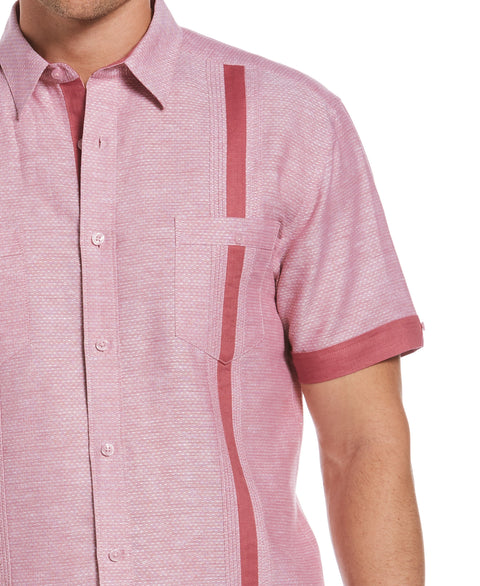 Linen Blend Textured Two Pocket Guayabera Shirt (Rose Wine) 
