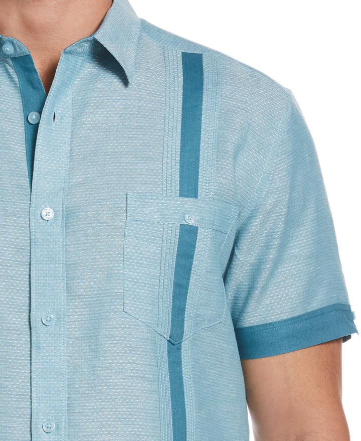 Linen Blend Textured Two Pocket Guayabera Shirt (Larkspur) 