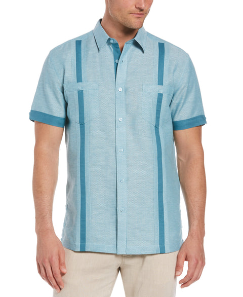 Linen Blend Textured Two Pocket Guayabera Shirt (Larkspur) 