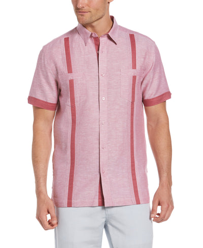 Linen Blend Textured Two Pocket Guayabera Shirt (Rose Wine) 