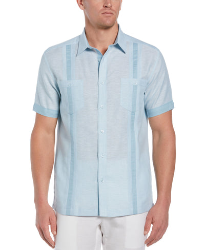 Linen Blend Textured Two-Pocket Guayabera Shirt-Guayaberas-Sky Blue-M-Cubavera