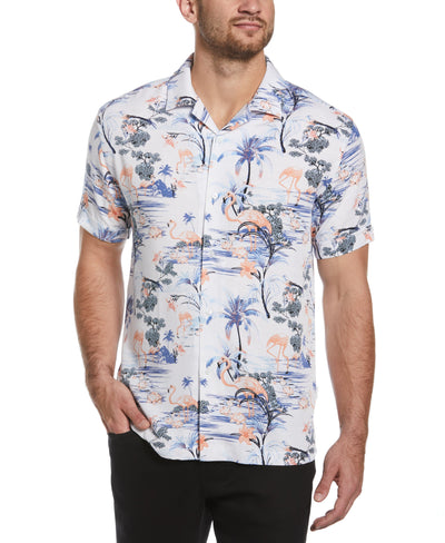 Flamingo Print Textured Tropical Shirt (Brilliant White) 